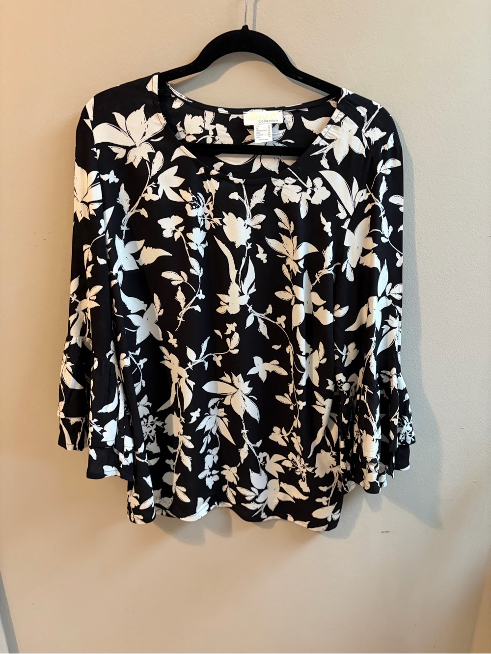Collection B Monochrome Floral Bell-Sleeve Top